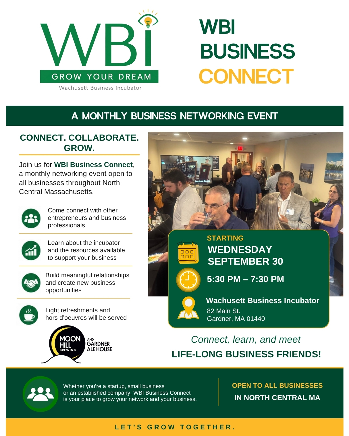 WBI Business Connect monthly networking event flyer