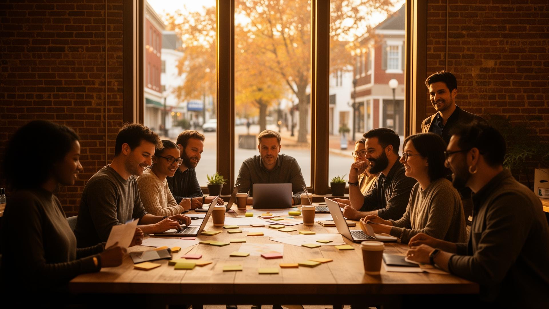 Entrepreneurs and mentors collaborating at the Wachusett Business Incubator in downtown Gardner